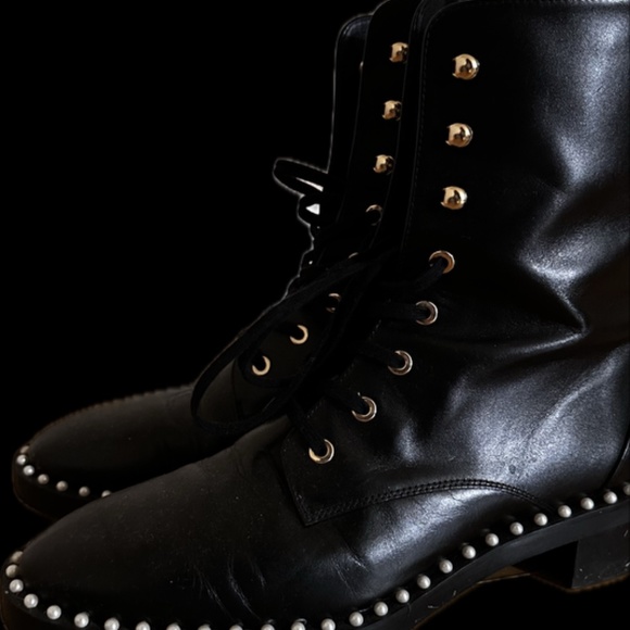 Stuart Weitzman Black Studded Combat Boots - Picture 4 of 9